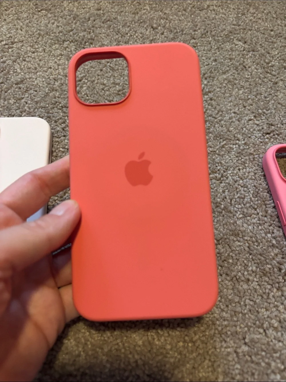 Set of 3 Apple Silicone iPhone15 Cases - Pink / Coral / Cream